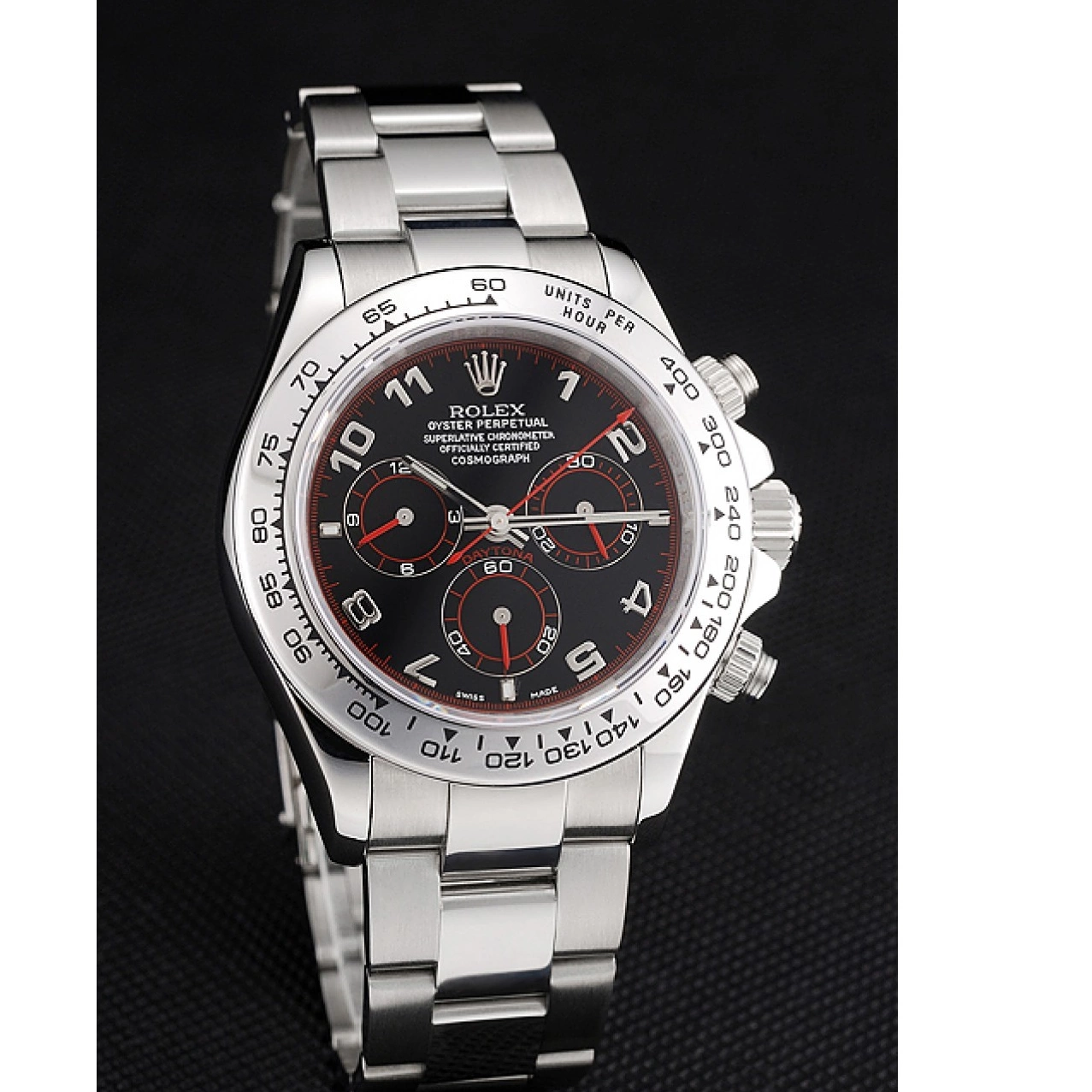 Aaa replica watch Steel 80296 Daytona Rolex Dial Swiss Stainless Black Bracelet 0608